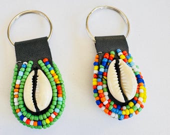 Handmade Maasai Beaded Shell Keychain Set: African Keyring Pair - Etsy