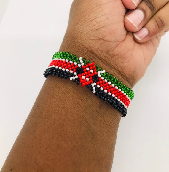 Africa Ethnic Kenya Flag Bracelet Bangle Beaded Bracelet Etsy