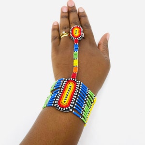 Afrikanische ethnische Stammes- Masai Kenia handgemachte Perlen Armband mit Ring/Perlen Masai Armreif/Frauen Perlen Armbänder/Boho Perlen Armbänder