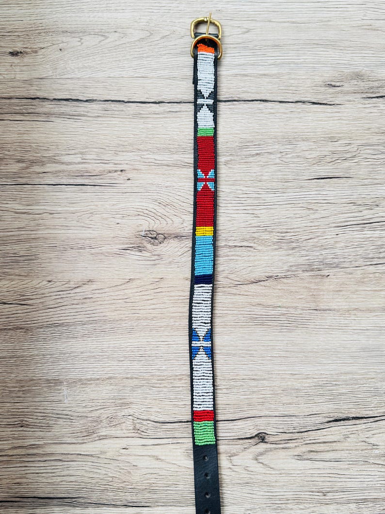 Handmade Masai Beaded Leather Dog Collar: Colorful African Pet Gift. 18-21 inches