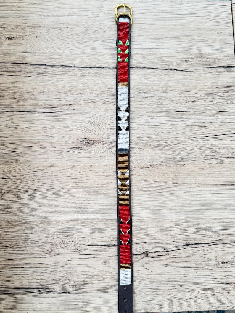 Handmade Masai Beaded Leather Dog Collar: Colorful African Pet Gift. 21-24 inches