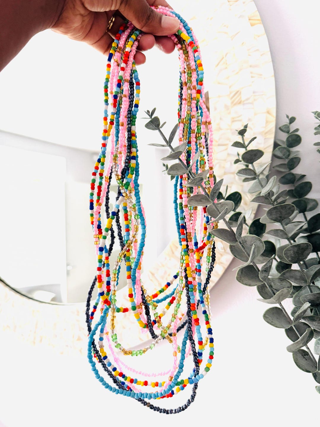 INGJIA 8 stuks elastische taille parelkettingen kleurrijke buikparels kleurrijke parelketting gelaagde parels lichaamssieraad strass buikkettingen Afrikaanse taille parels voor vrouwen meisjes