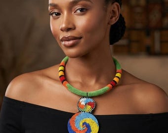 Handmade Masai Beaded Pendant Necklace: African Glass Bead Jewelry/Women jewellery