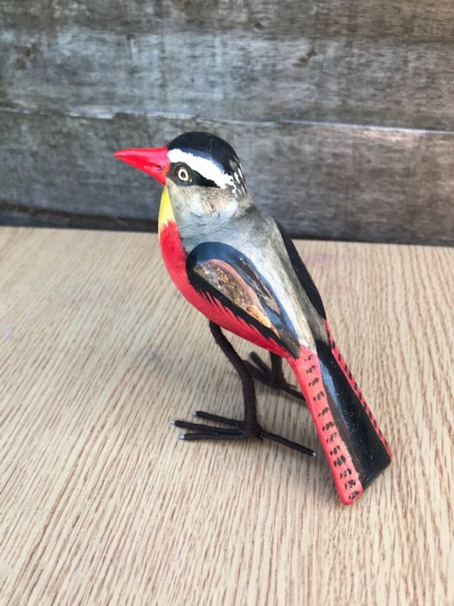 Handmade Wooden Painted Medium Brightly Coloured Birds Etsy