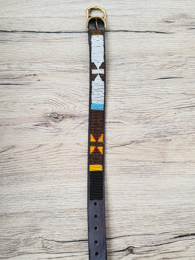Handmade Masai Beaded Leather Dog Collar: Colorful African Pet Gift. 13-16 inches