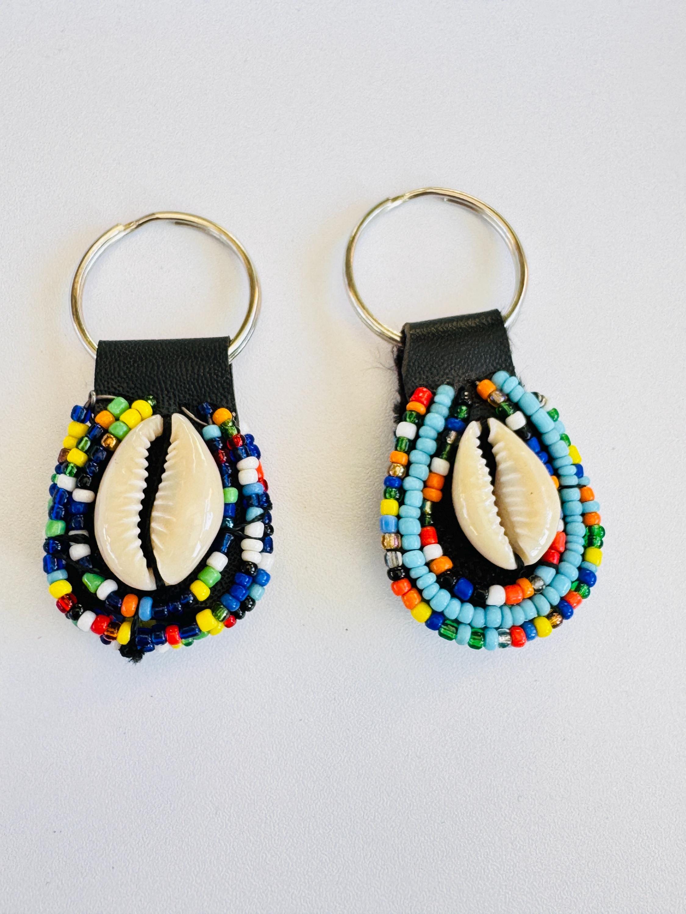 Handmade Maasai Beaded Shell Keychain Set: African Keyring Pair - Etsy