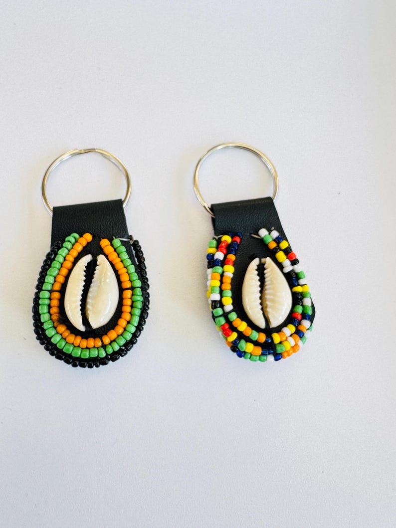Handmade Maasai Beaded Shell Keychain Set: African Keyring Pair - Etsy