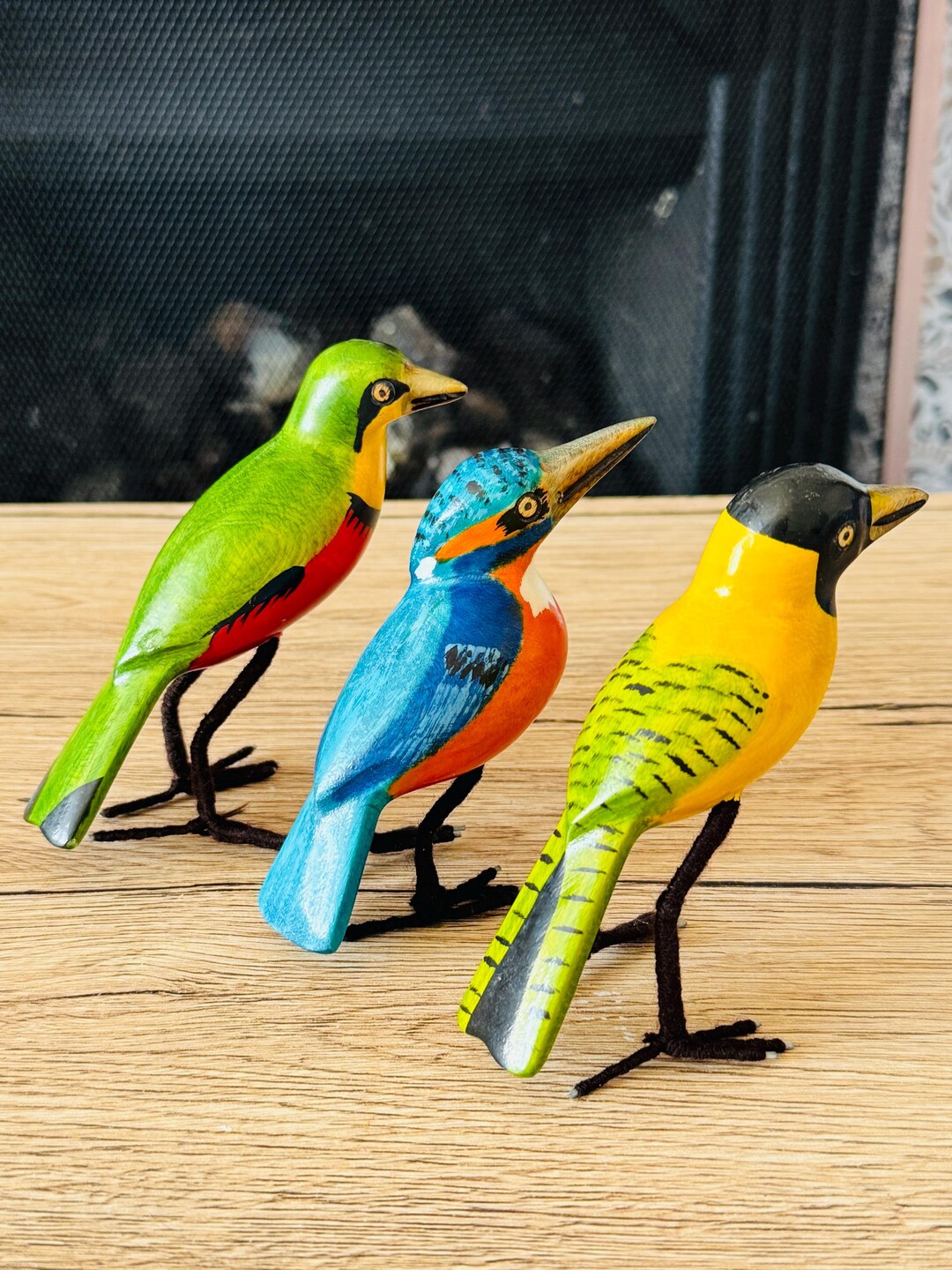 Hand Carved SET OF 3 Wooden Bird Ornaments: Kenyan Jacaranda Wood