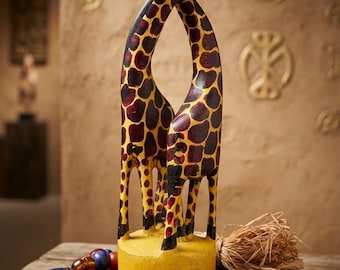 Hand Carved Wood Giraffe Statue: African Decor (11/12 inch)-House warming gift