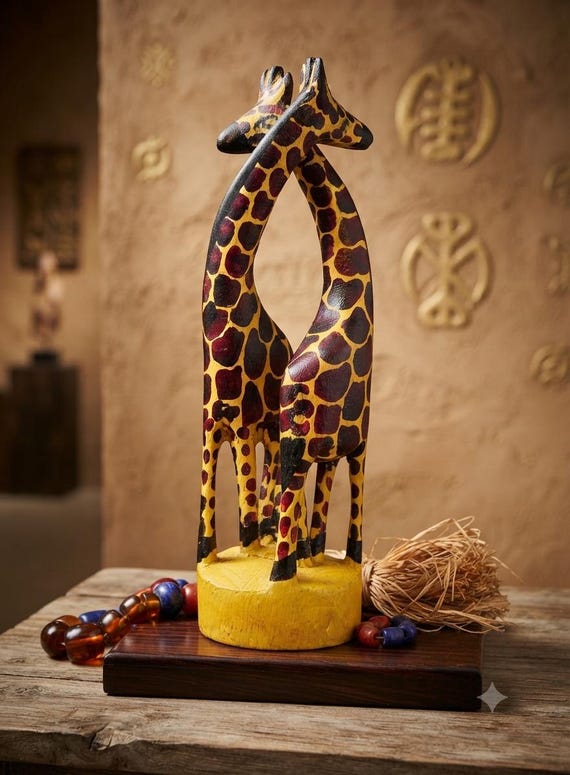 Hand Carved Wood Giraffe Statue: African Decor (11/12 Inch)-house