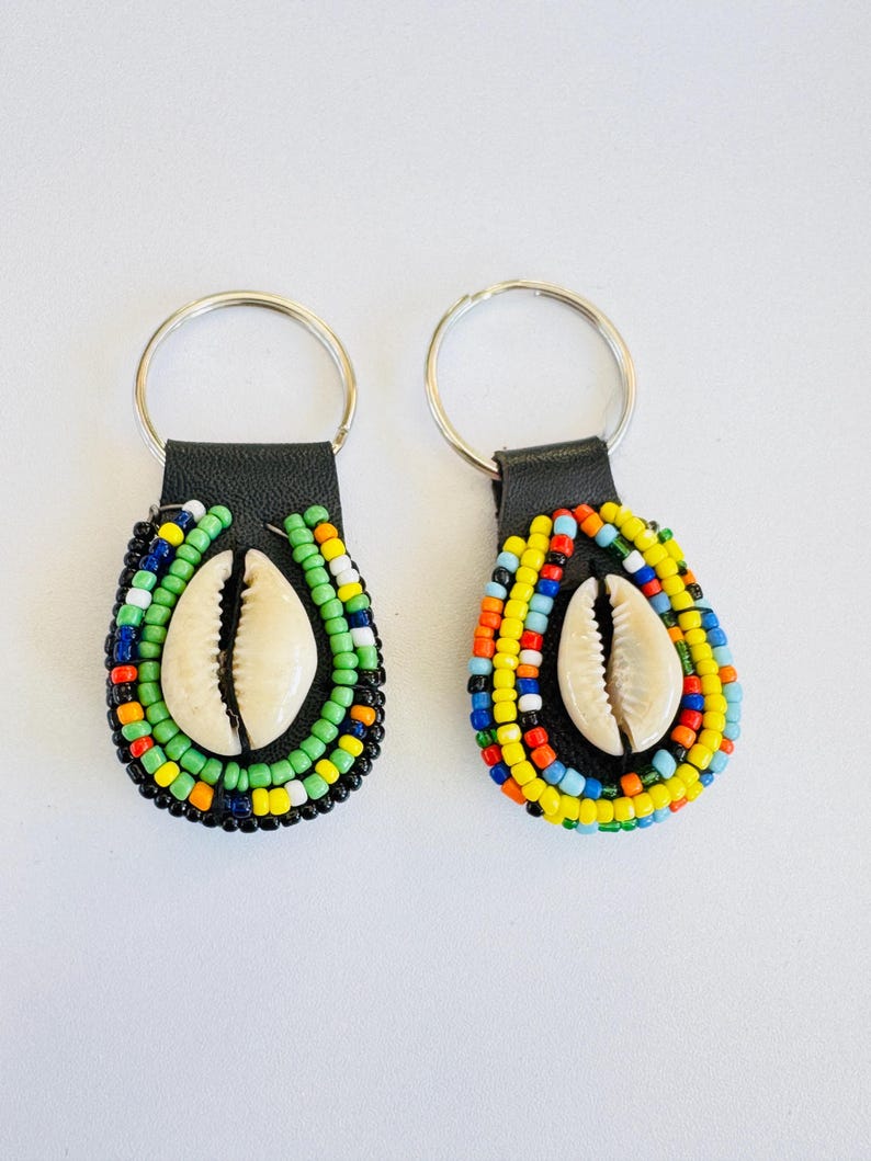 Handmade Maasai Beaded Shell Keychain Set: African Keyring Pair - Etsy