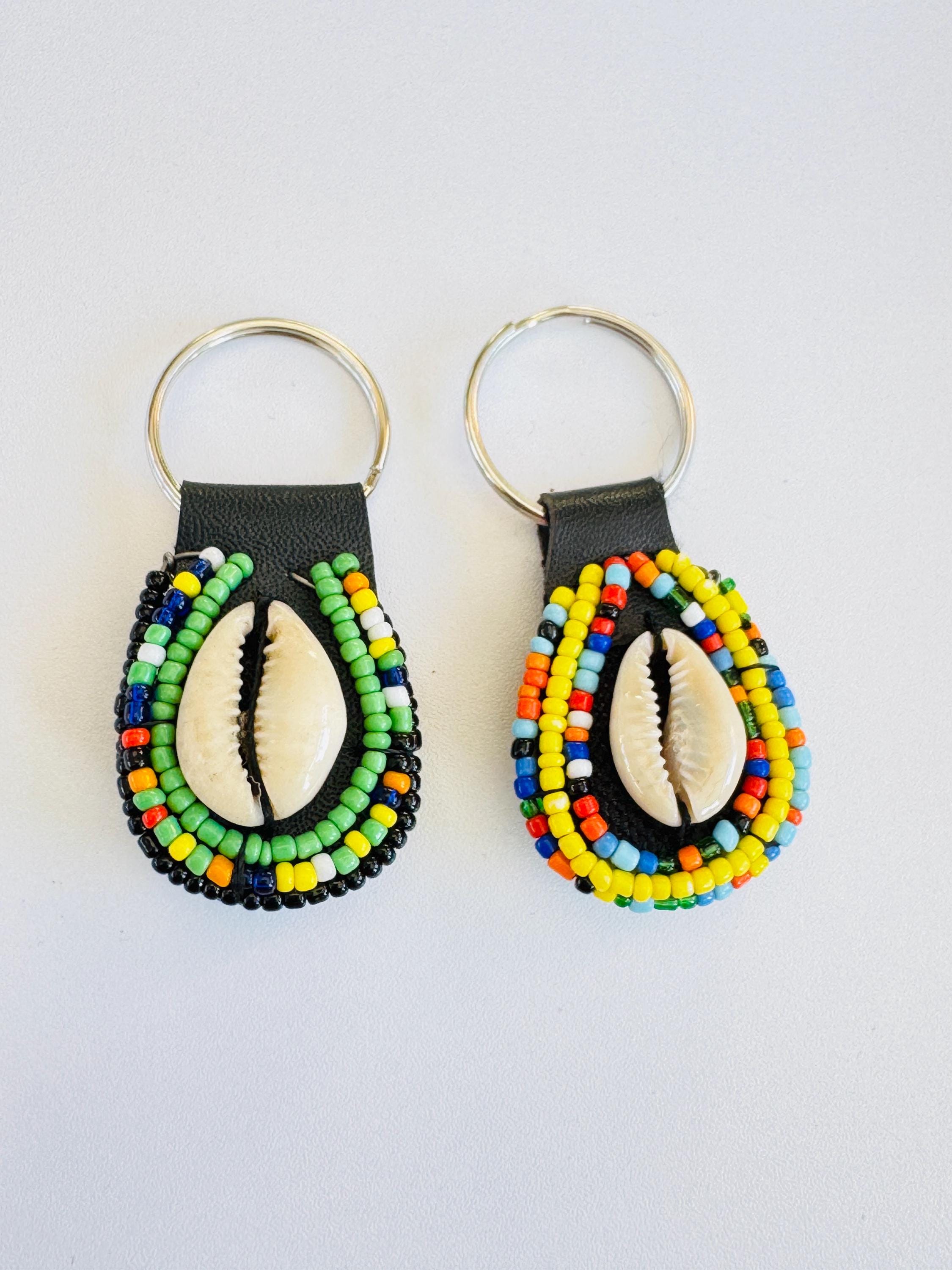 Handmade Maasai Beaded Shell Keychain Set: African Keyring Pair - Etsy