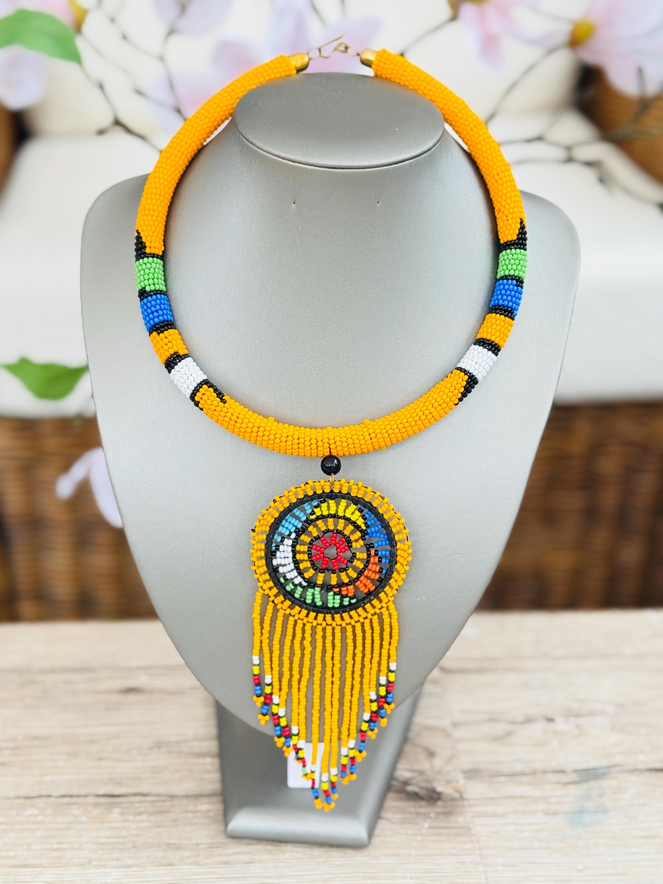 まとめCITY HERITAGE NECKLACE + ATTACHMENT Africa Beaded Statement Necklace for Women, Maasai Pendant Collar