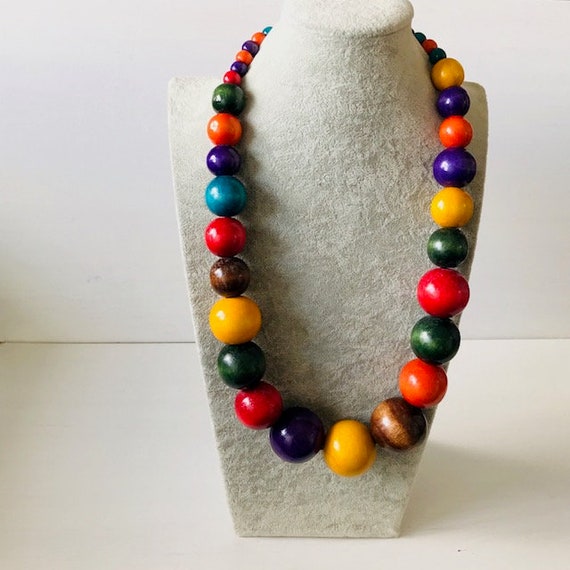 Wood Necklace Women Necklace Multicoloured Necklace Handmade Etsy