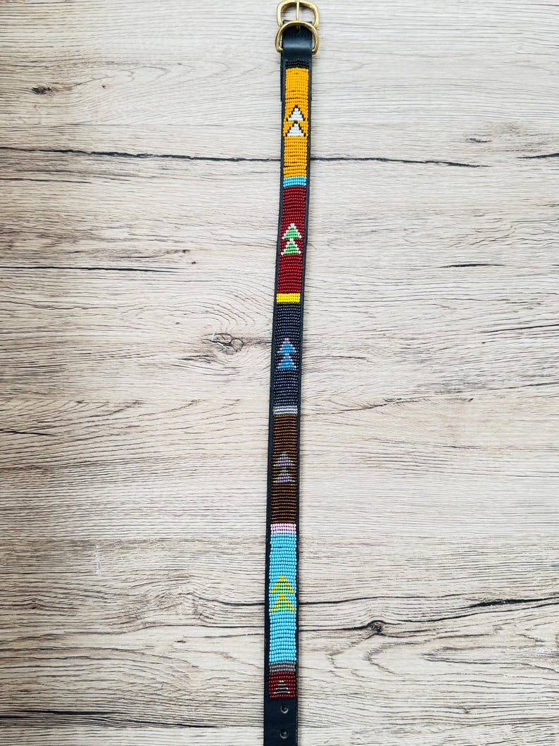 Handmade Masai Beaded Leather Dog Collar: Colorful African Pet Gift. 21-23 inches
