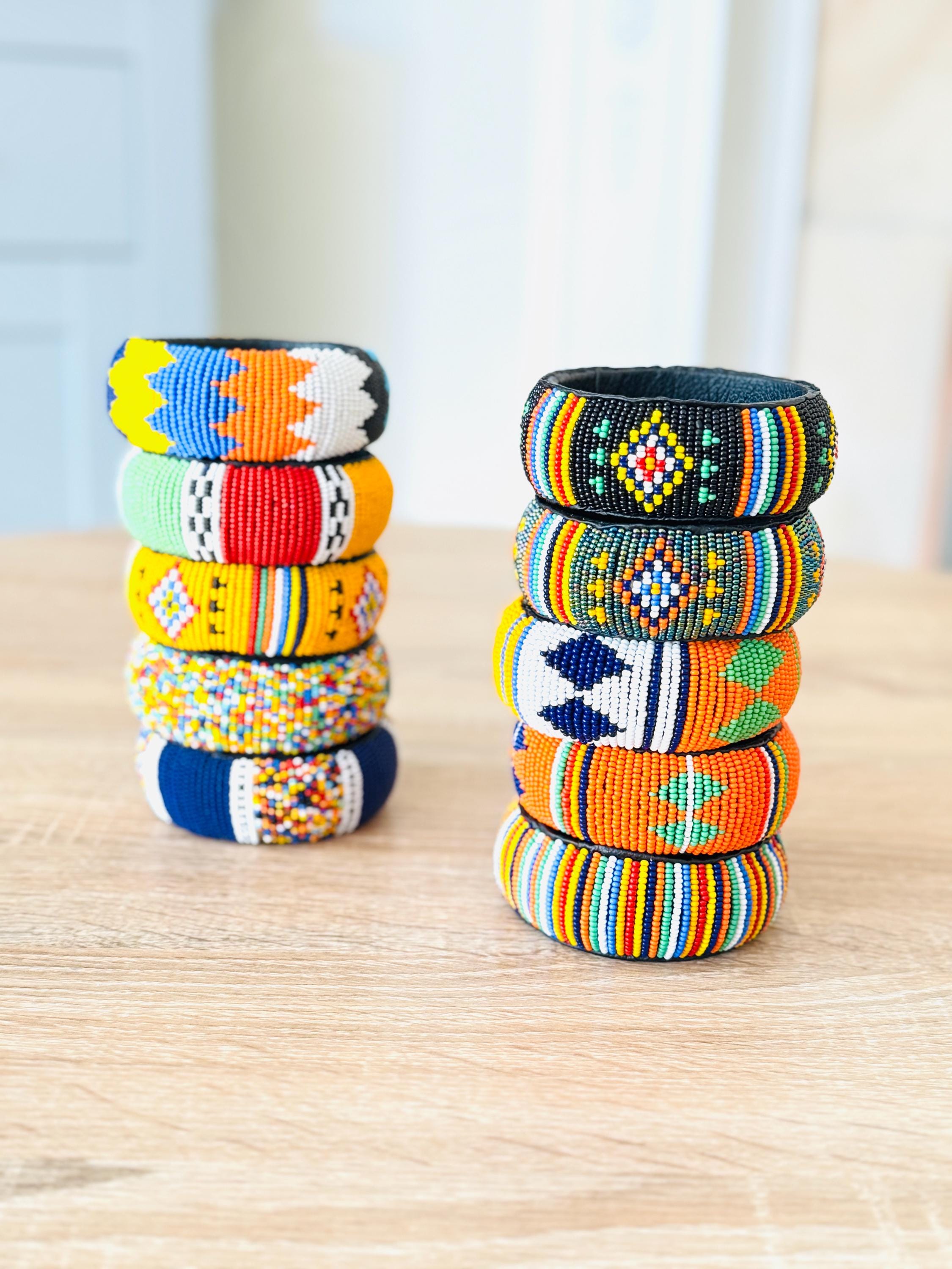 Authentic Maasai Beaded Bangle: Wide Leather Lined Africa