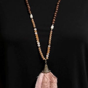 Homemade Beaded Pink Fringe tassel Necklace