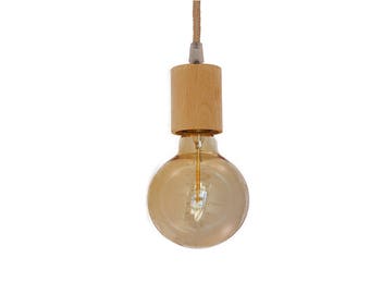 Pendant light-beech wood Fitting-Various cord colors