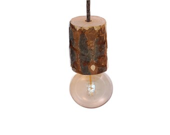 Pendant Lamp-Natural wood Fitting 12 cm-Assorted cord colors