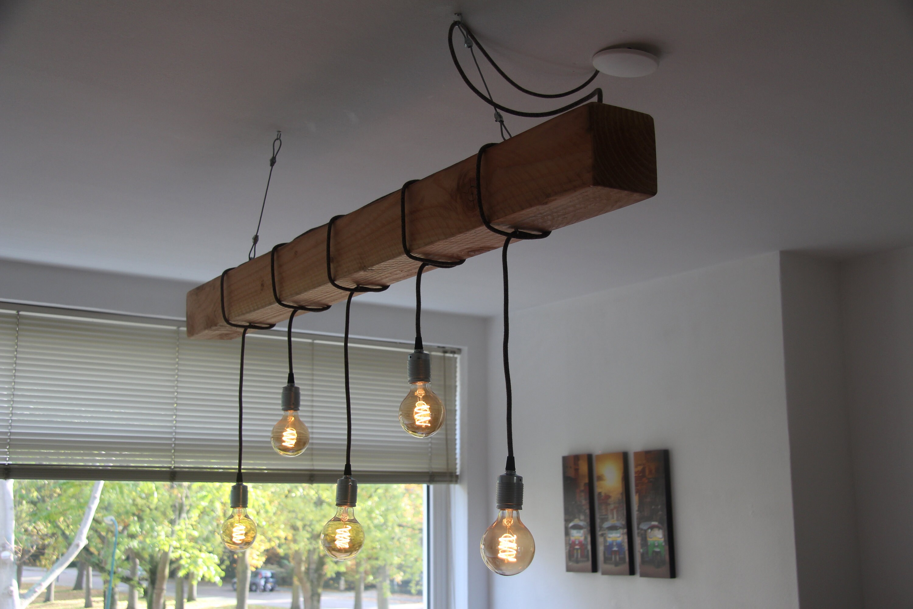 Wooden Beam With Upholstered Cord And Light Sources Wooden