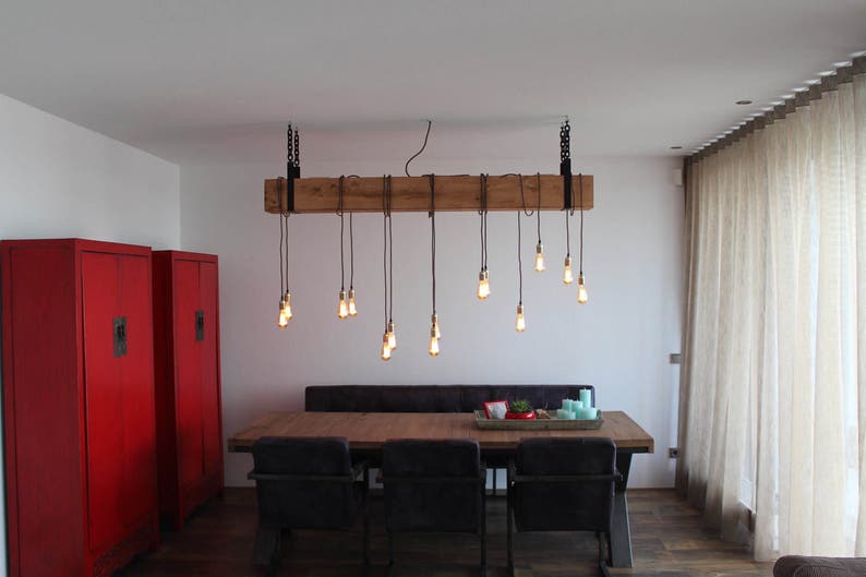Large wooden chandelier, Beam lamp with pendant lamps, Rustic hanging lamp, Industrial wooden Hanging lamp, Handmade 15x15cm image 5