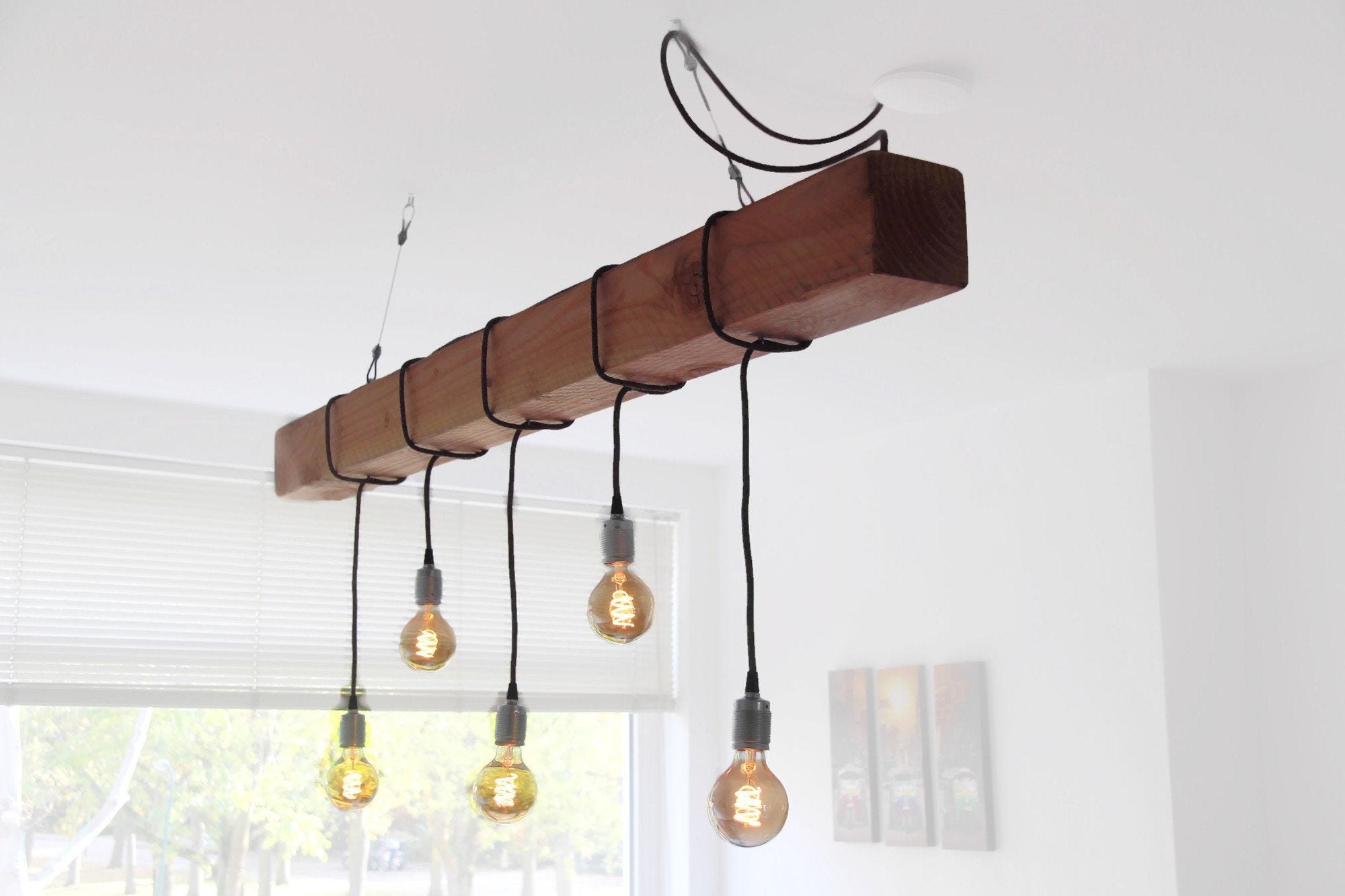 Wooden Beam With Upholstered Cord And Light Sources Wooden
