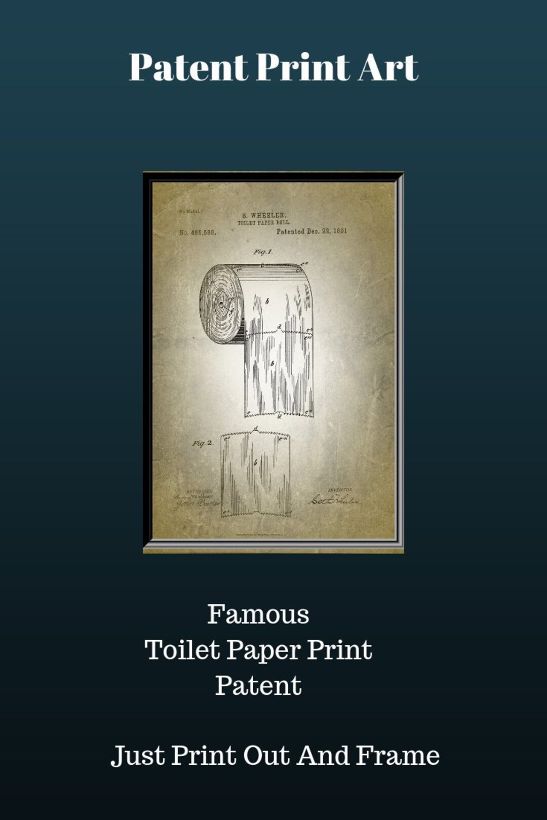 1891 Toilet Paper Patent Print, Printable, Funny Bathroom Art, Bathroom ...