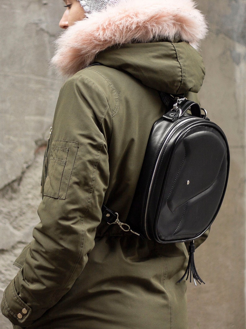 Black Vegan Leather Mini Backpack