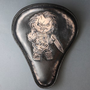 Solo Seat Bobber, Motorcycle  Seat With Сhucky Carving On Leather, Seat Chopper Handmade