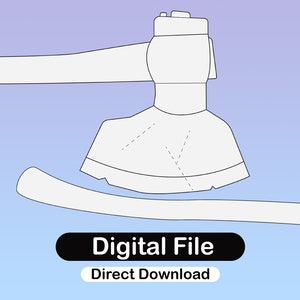 May include: A digital file download for a printable axe pattern. The pattern is outlined in black and white on a light blue background. The text "Digital File" and "Direct Download" is also included in the image.