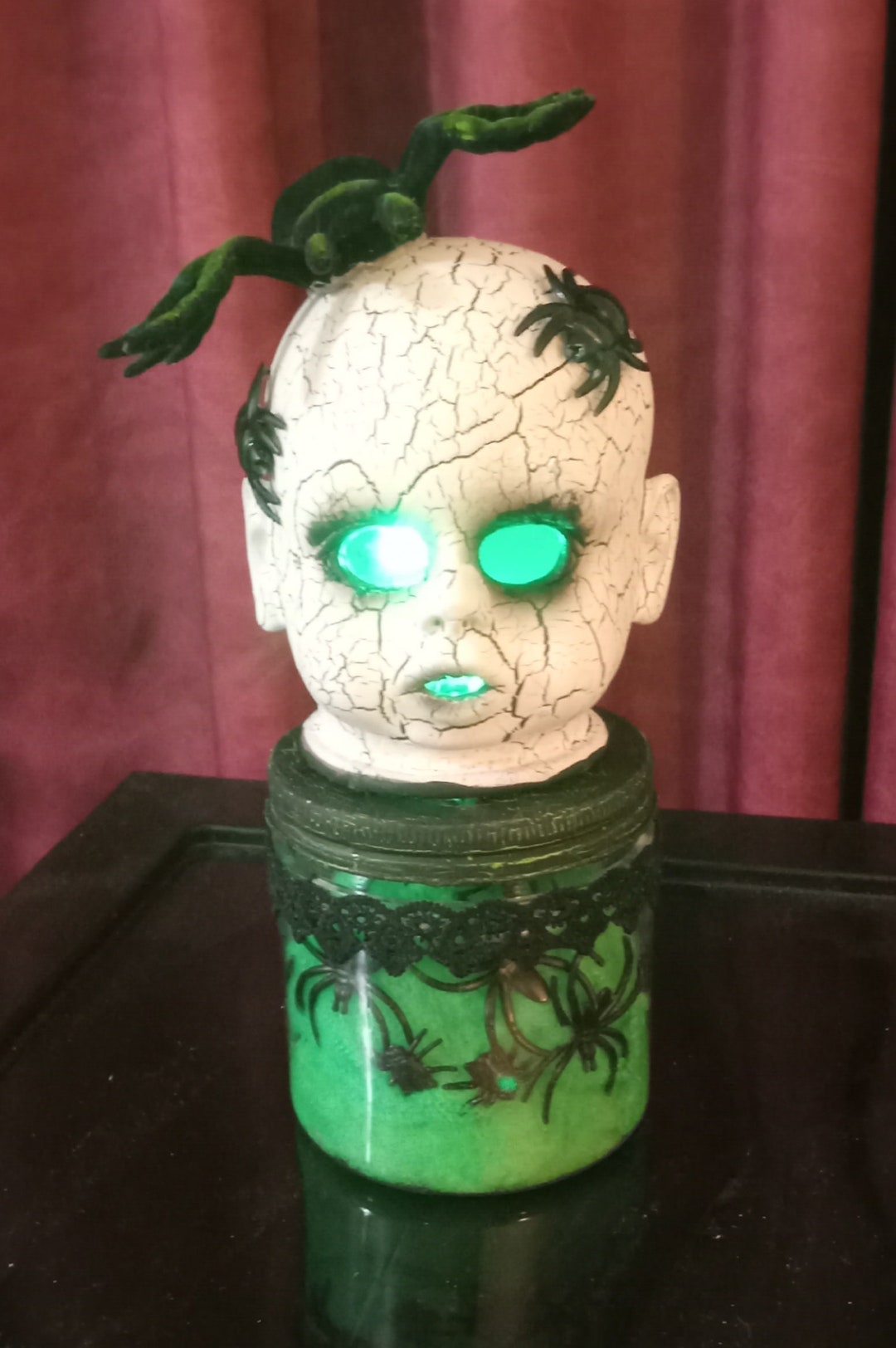 Creepy Spider Doll Head Light up Halloween Decor Etsy