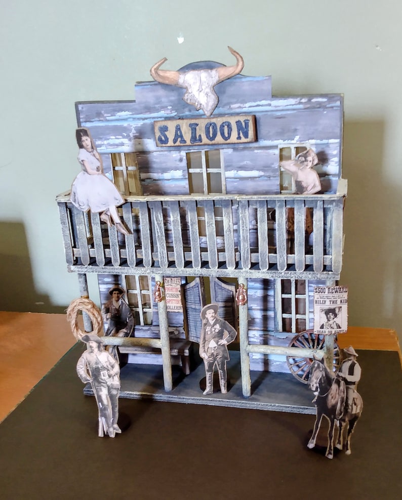 Old West Saloon Wood Diorama Handmade OOAK