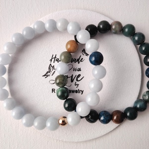 Romantic gifts for summer, Aquamarine Stacking Bracelet Set, Layered Blue Gemstone Jewelry