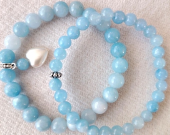 Natural Aquamarine Beaded Bracelet, 6-4mm Beads, 16.5cm Length