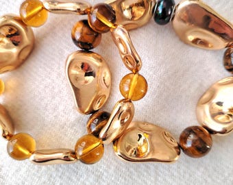 Handmade Natural Citrine Tiger's Eye Copper Alloy Bracelet (12mm Beads)