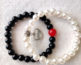 Black Obsidian Red Agate White Bead Stacking Bracelet Set, Unisex Natural Stone Jewelry