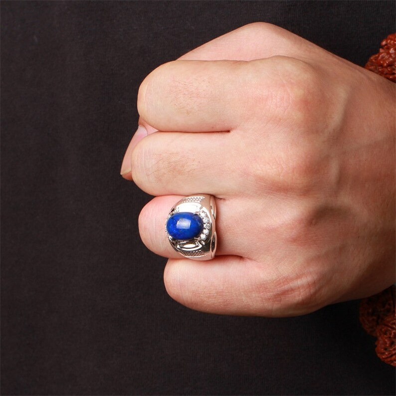 MB22 Sterling silver 18k gold-plated natural lapis lazuli natural zircon men/'s ring.NO