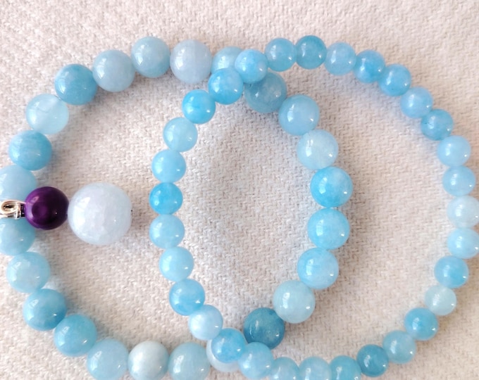 Featured listing image: Natural Aquamarine Beaded Bracelet, 8-4mm Beads, 16.5cm Length, Handmade Jewelry
