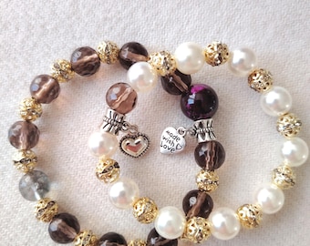 Handmade Natural Citrine, Agate, Pearl Stacked Bracelets (10 mm ~ 8 mm Beads)