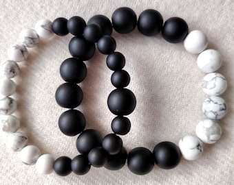 Handmade Black and White Agate Beaded Bracelets (12 mm -10 mm)
