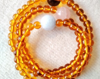 Handmade Natural Citrine, Aquamarine, Rose Quartz Beaded Bracelet (12-4mm)