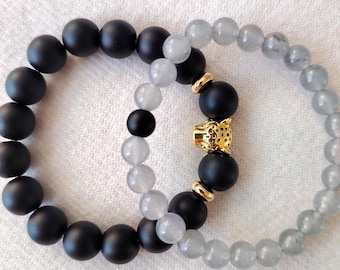 Handmade Obsidian Agate Beaded Bracelets (12mm Beads) – Unisex Fashion Jewelry