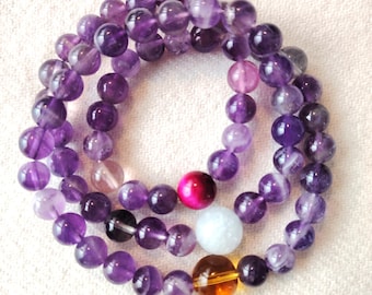 Handmade Amethyst, Cat's Eye, Citrine Beaded Bracelet (12mm, 10mm, 6mm)