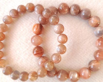 Natural Cat's Eye Stone Beaded Bracelet, 12-10mm Beads, 16.5-17.5cm (Handmade)
