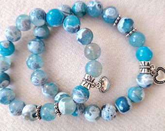 Natural Fire Dragon Pattern Stone Bracelets • Matching Gemstone Set • Strength Protection Jewelry