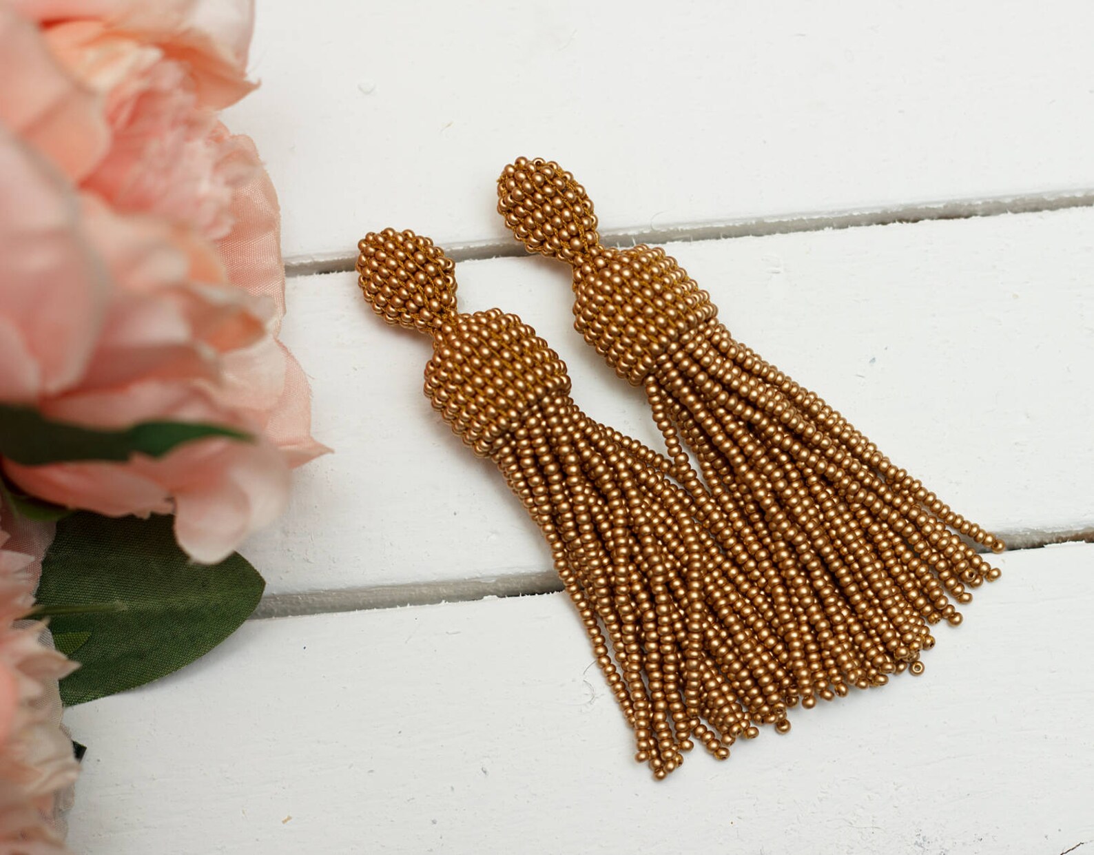 Beaded Tassel Earrings Gold