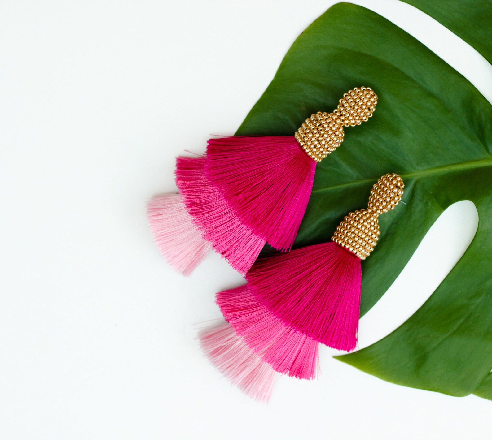 Pink Tassel Earrings Long Earrings Three Shades of Pink Silk Etsy