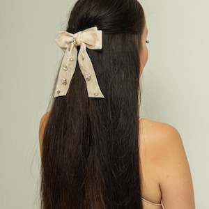 Velvet crystal bow, Long Velvet Hair Bow, Shot Velvet Hair Tie, Barrette Hair, Multicolor bow Hair Bows, Unique Bow Velvet Hair Clip image 1