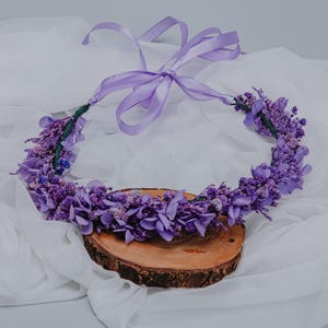 Corona di fiori viola/Corona per capelli con ortensie alla lavanda e fiori secchi/Copricapo floreale boho per sposa, damigella d&#39;onore o damigella d&#39;onore/Matrimonio lilla