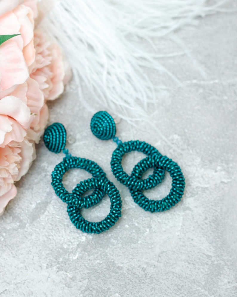 Smaragd grün Ohrringe Creolen zwei Creolen bunte gestreifte | Etsy